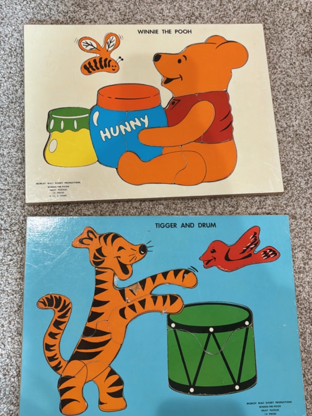 Vintage 1980-1990’s Disney Winnie The Pooh And Tigger Wooden Puzzles, Complete!